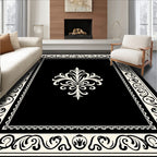 Elegant Black With Cream Scroll Scrollwork Rug