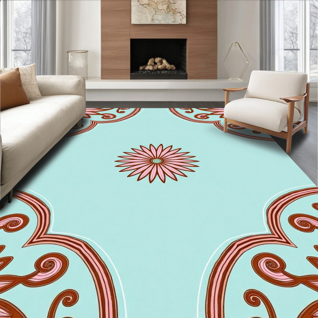 Pink Floral Medallion Pattern Rug