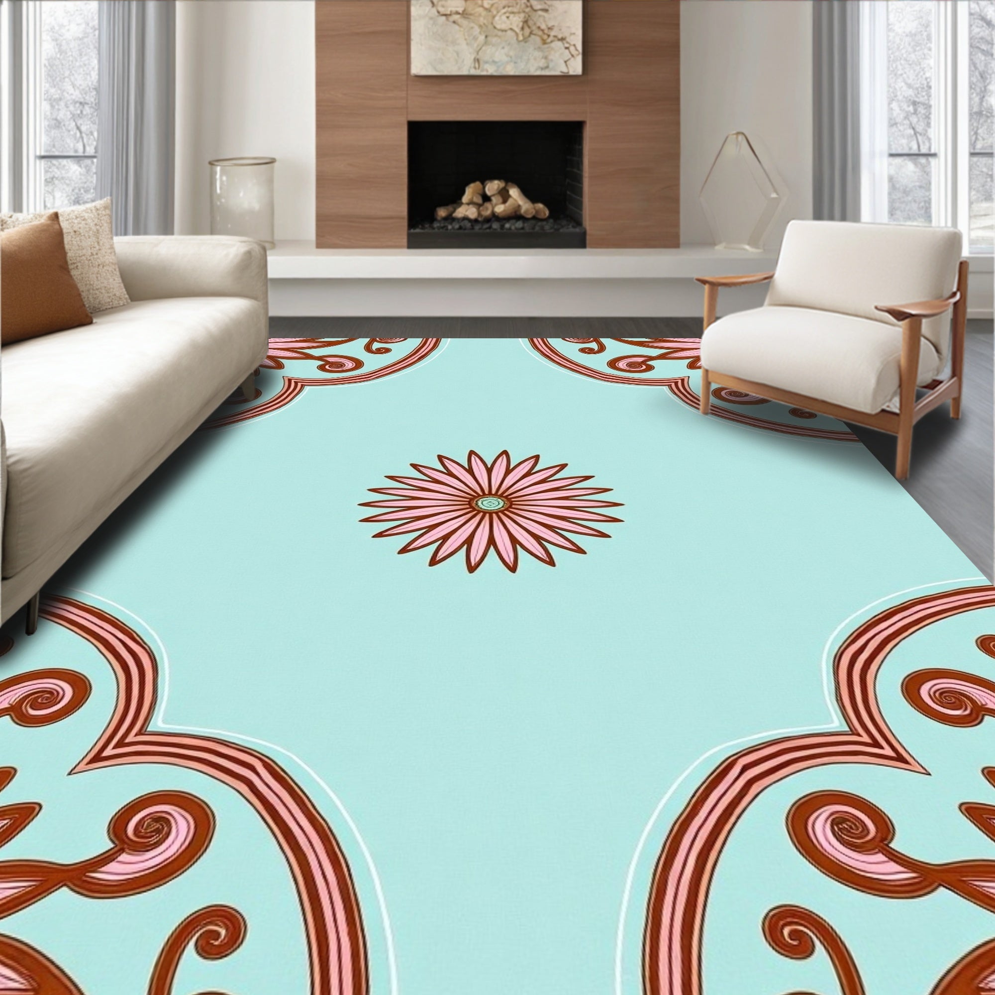 Pink Floral Medallion Pattern Rug