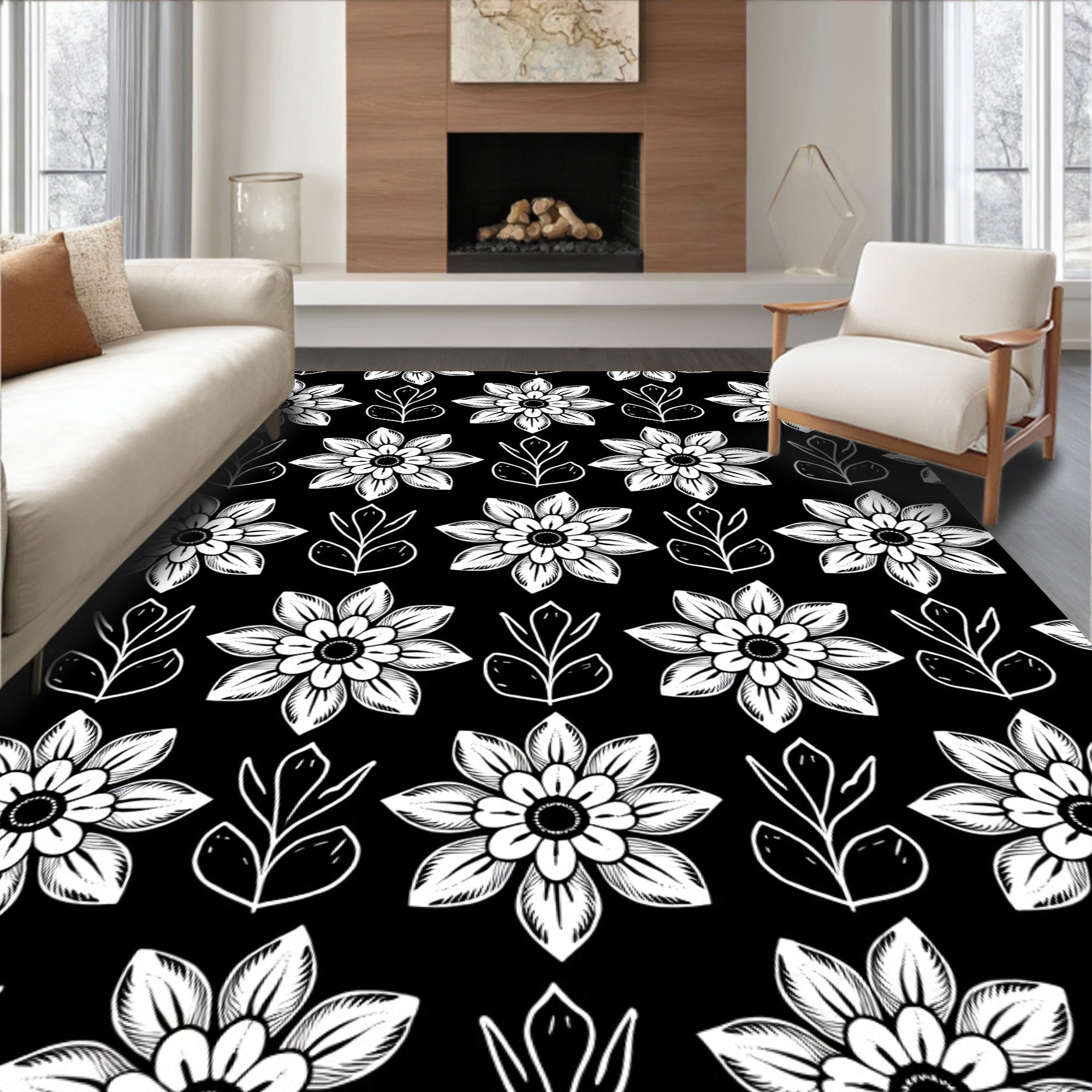 Charming Floral Print Pattern Rug