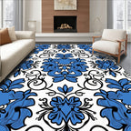 Bold Blue Floral Damask Pattern Rug