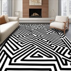Bold Black and White Maze Pattern Rug