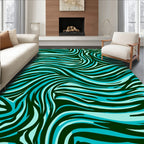 Cool Blue Wavy Zebra Striped Rug