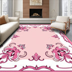 Pink Floral Scrolled Whimsical Design Rug