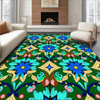 Emerald Green Blue Floral Peacock Medallion Rug
