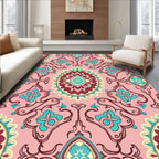 Ornate Floral Teal Medallion Style Rug