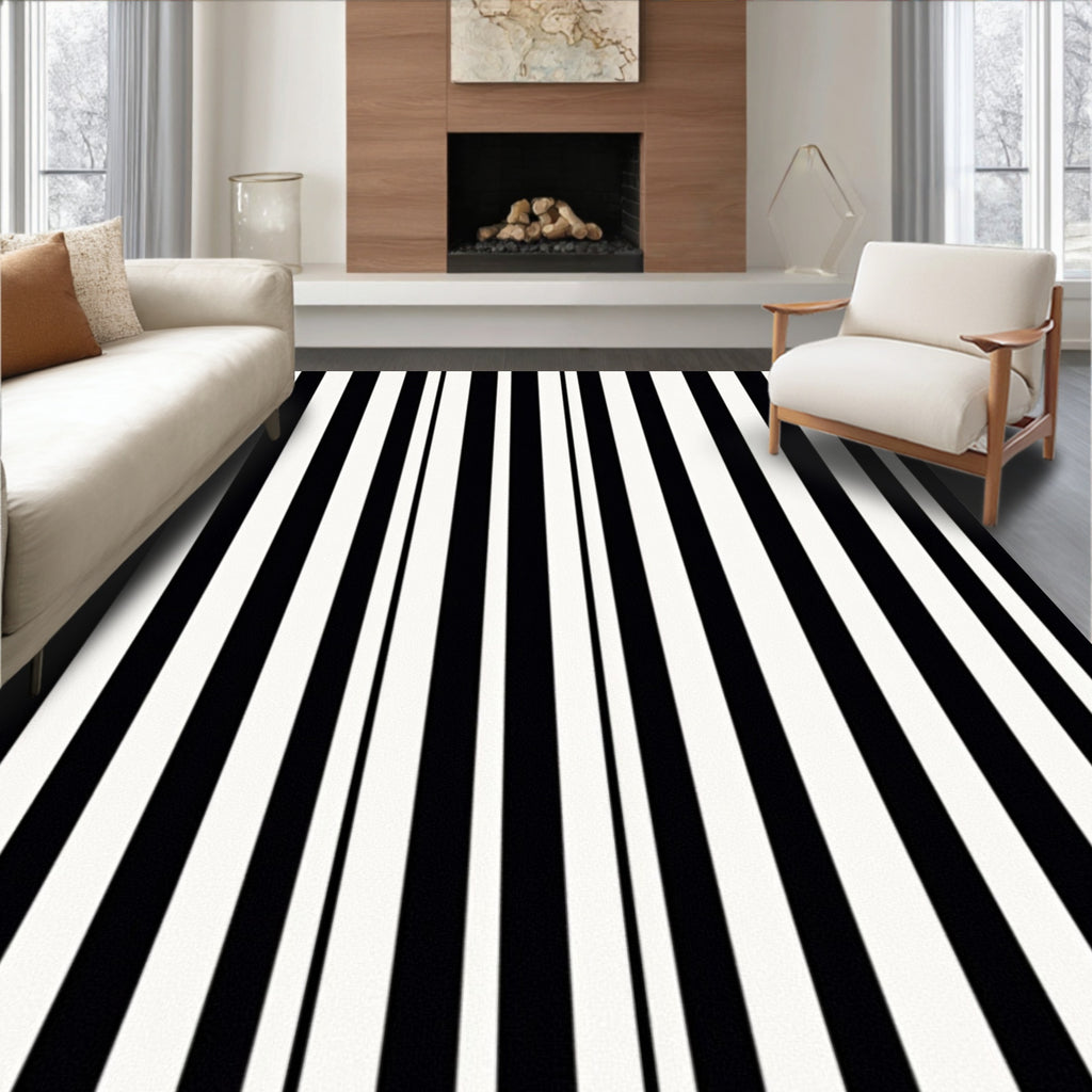 Bold Black White Stripes Rug