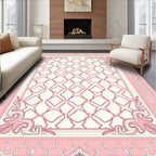 Pink White Ornate Lattice Design Rug