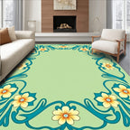 Floral Art Nouveau Teal Border Rug