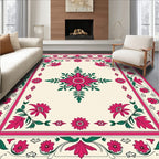 Crimson Floral Garland Border Rug
