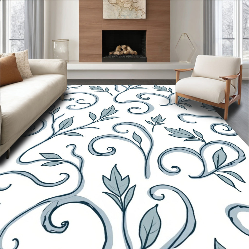 Whimsical Leafy Scrollwork Pattern Rug