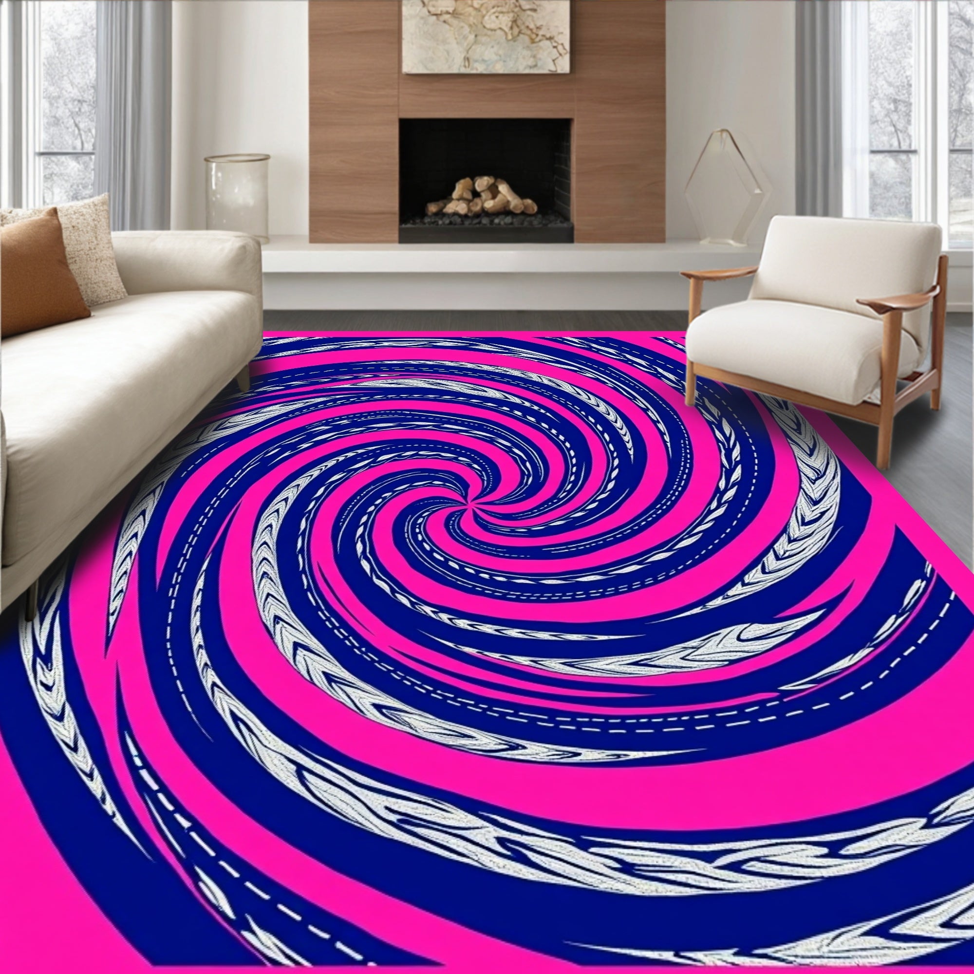 Vibrant Pink Swirl Abstract Rug