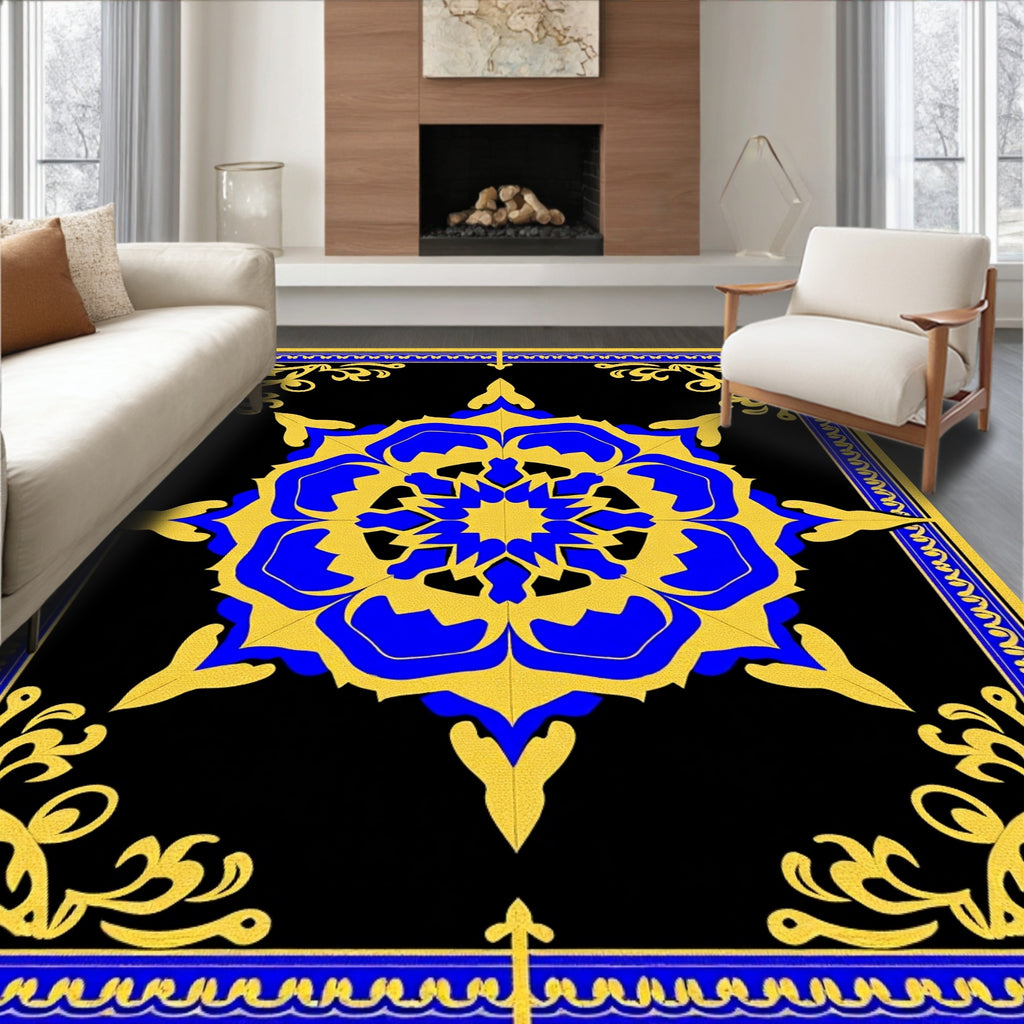 Royal Blue Golden Starburst Medallion Rug
