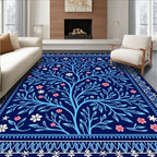 Bold Blue Tree of Life Floral Rug