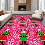 Pink Elf Holiday Festive Whimsical Characters Rug