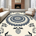 Dark Blue Floral Mandala Pattern Rug