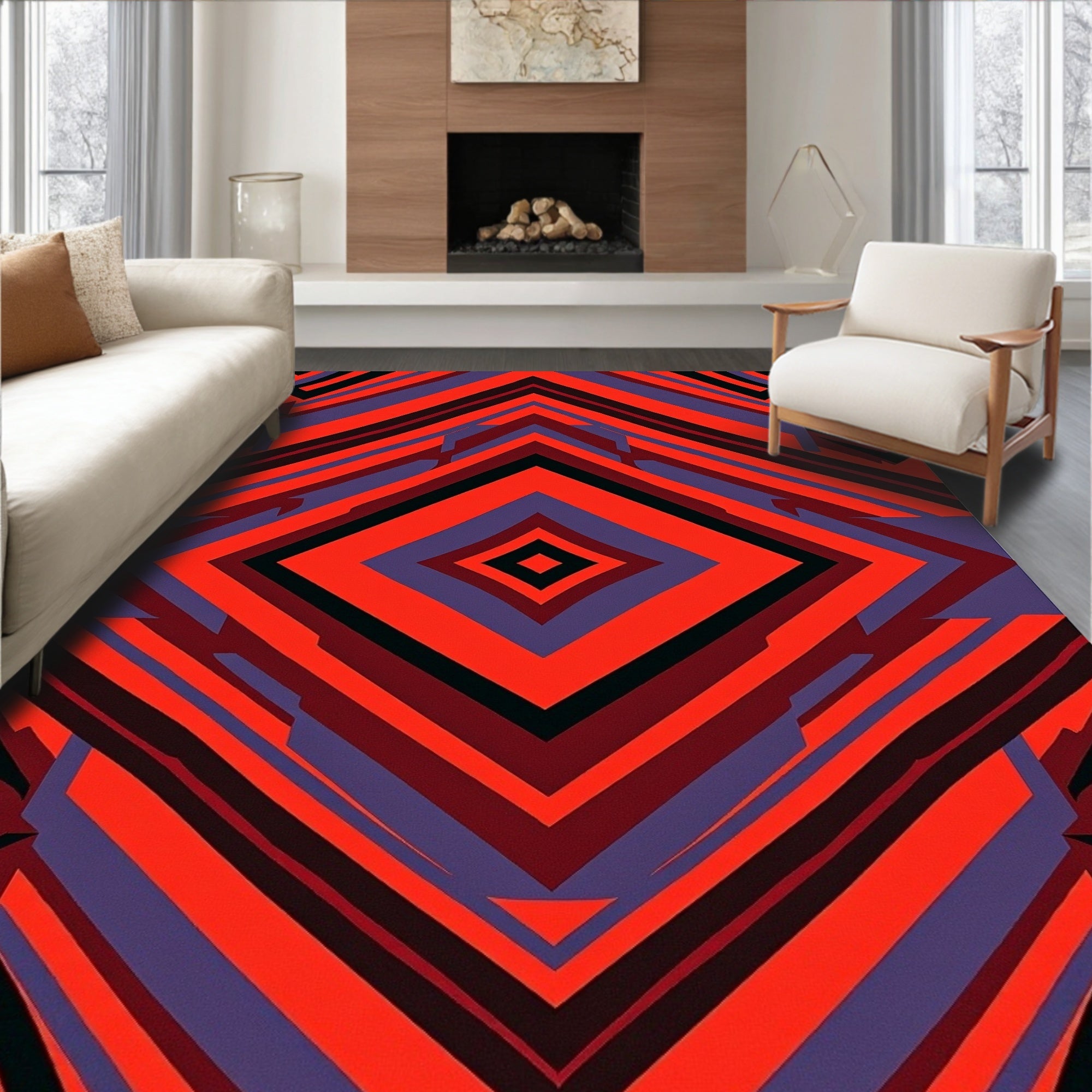 Bold Geometric Diamond Pattern Rug