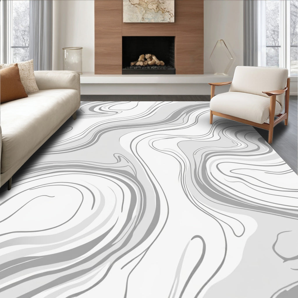 Monochrome Swirl Pattern Rug