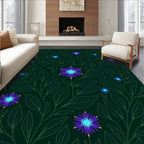 Dark Floral Print With Blue Accents Rug