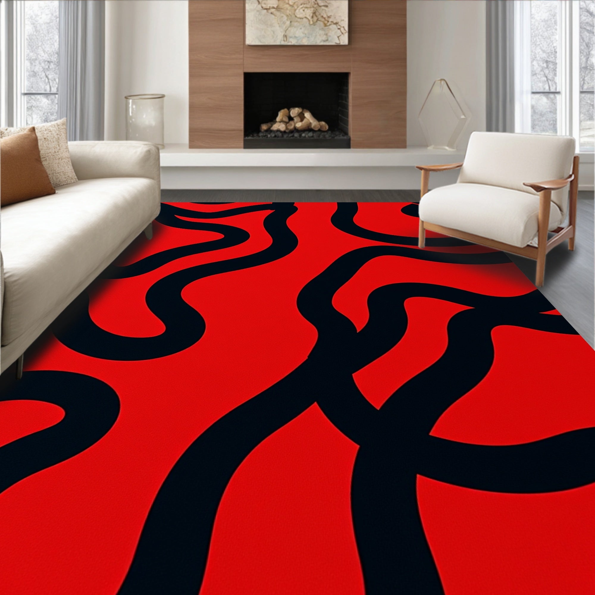 Bold Red Black Abstract Rug