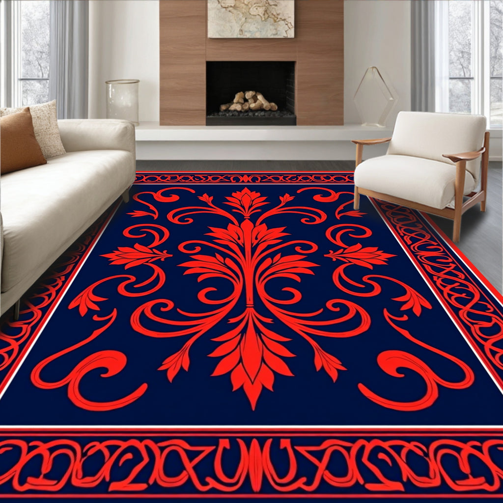 Bold Red Floral Classic Design Rug