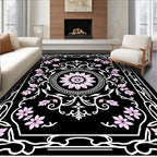 Ornate Floral Symmetry Black White Rug