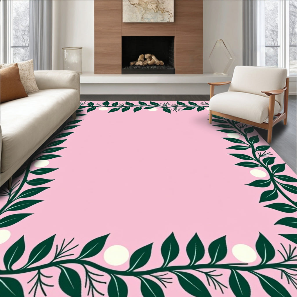 Dark Green Leafy Vine Pearl Border Rug