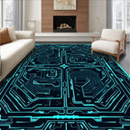 Abstract Circuit Board Geometric Design Rug
