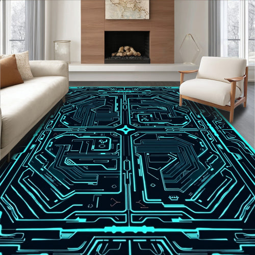 Abstract Circuit Board Geometric Design Rug