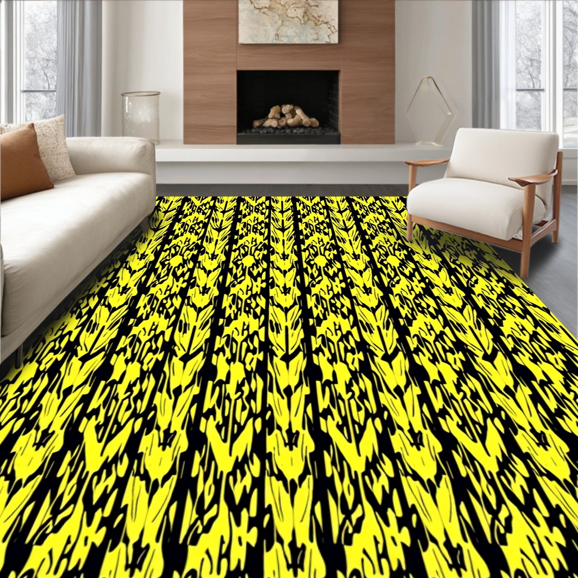 Bold Yellow Abstract Vertical Stripes Rug