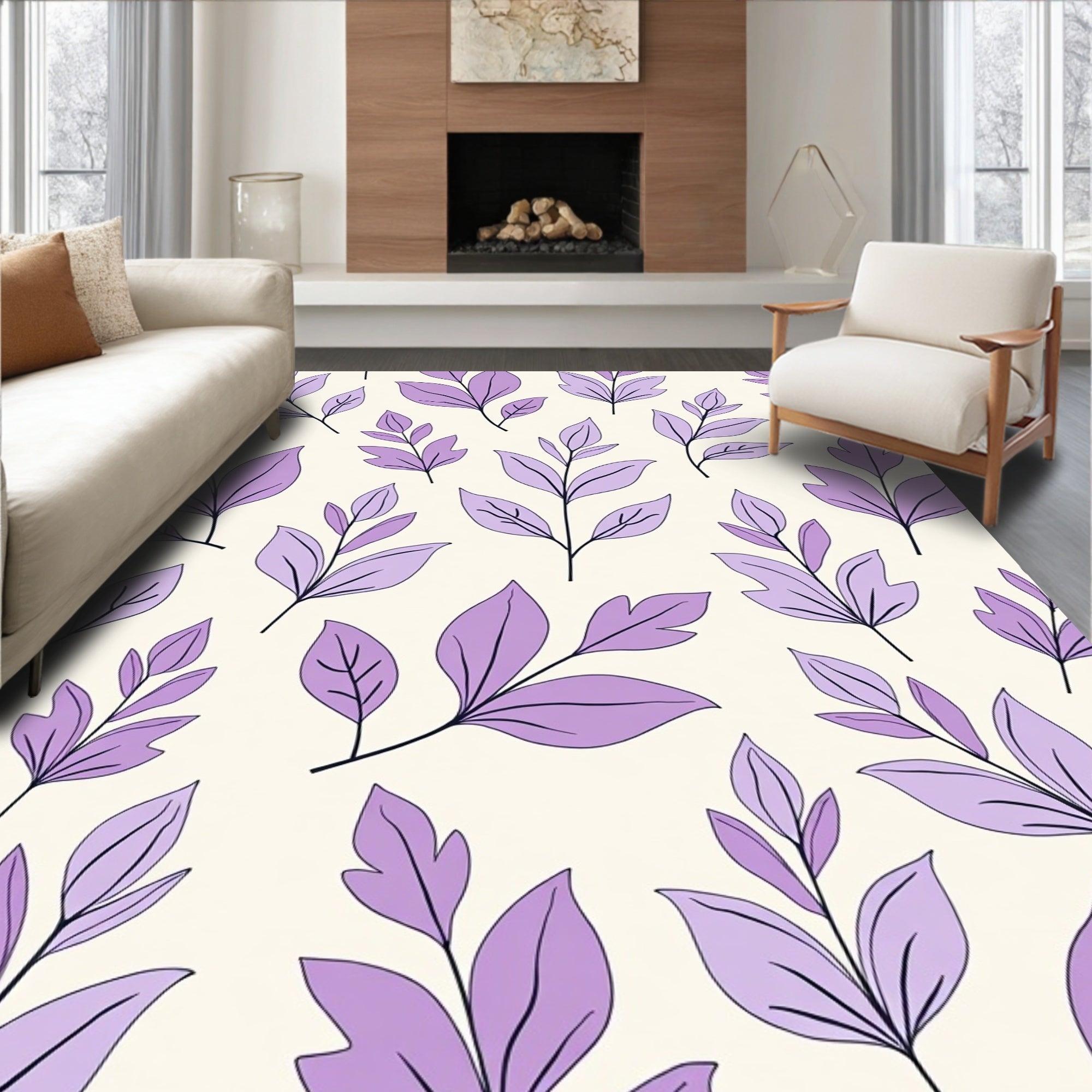Purple Leaf Branch Pattern Rug
