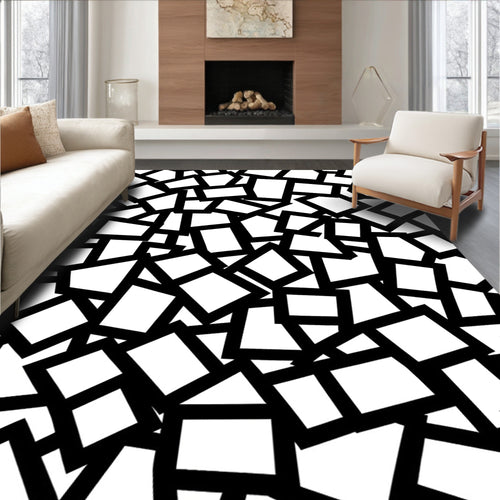 Abstract Geo Pattern Black White Rug