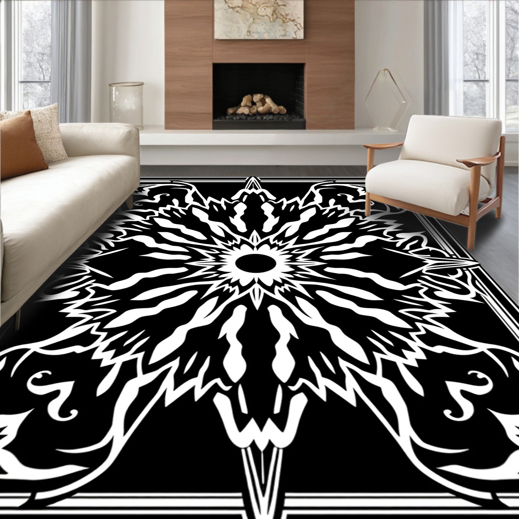 Elegant Floral Inverted Mandala Design Rug