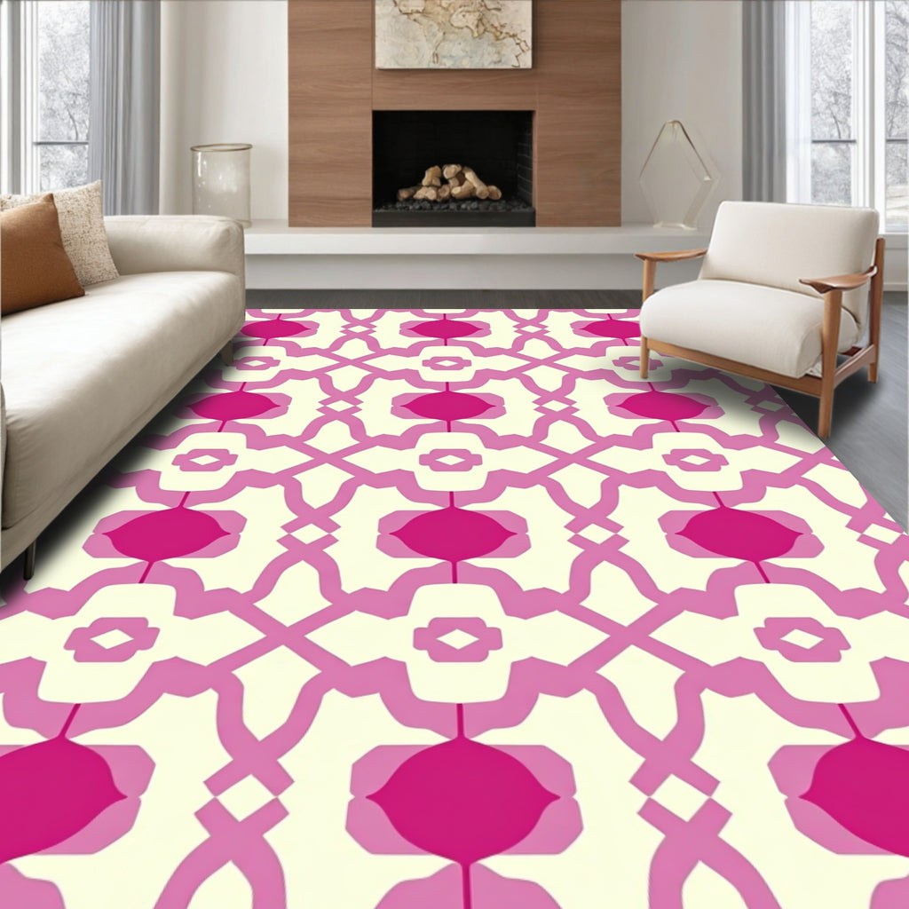 Bold Geometric Pink Mandala Pattern Rug