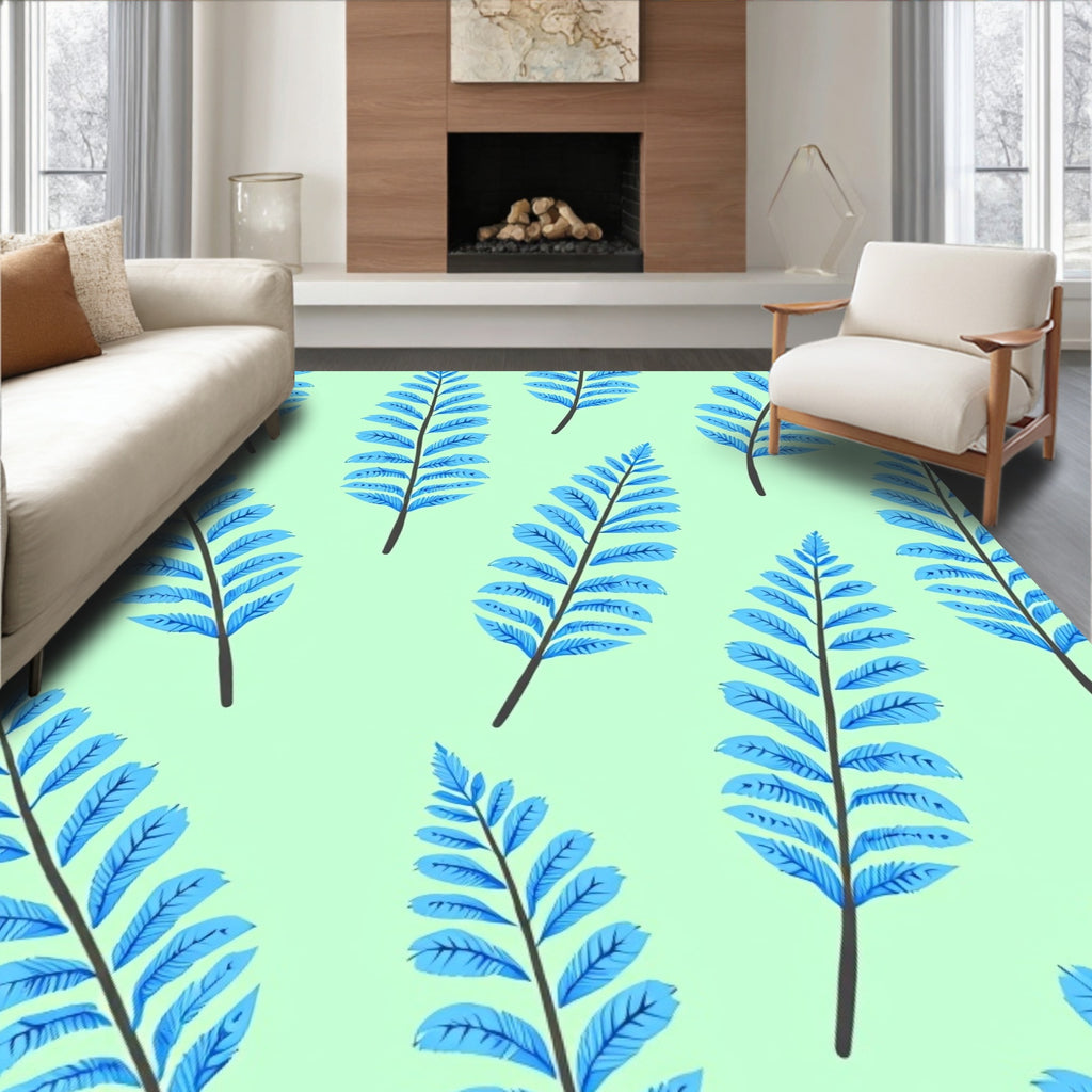 Blue Fern Patterned Mint Rug