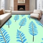 Blue Fern Patterned Mint Rug
