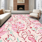 Soft Pink Floral Vine Pattern Rug