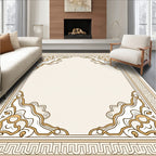 Elegant Gold Cream Scrollwork Border Rug