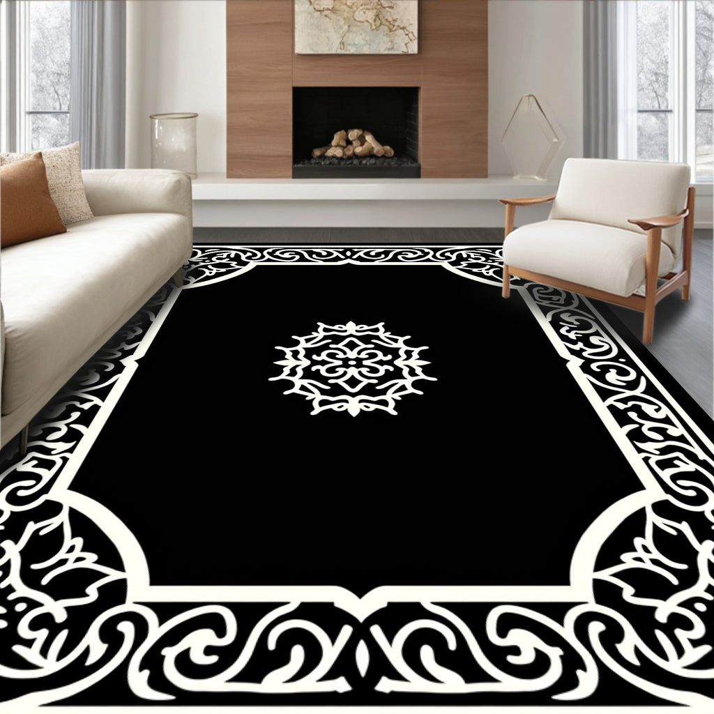 Ornate Floral Swirl Frame Rug
