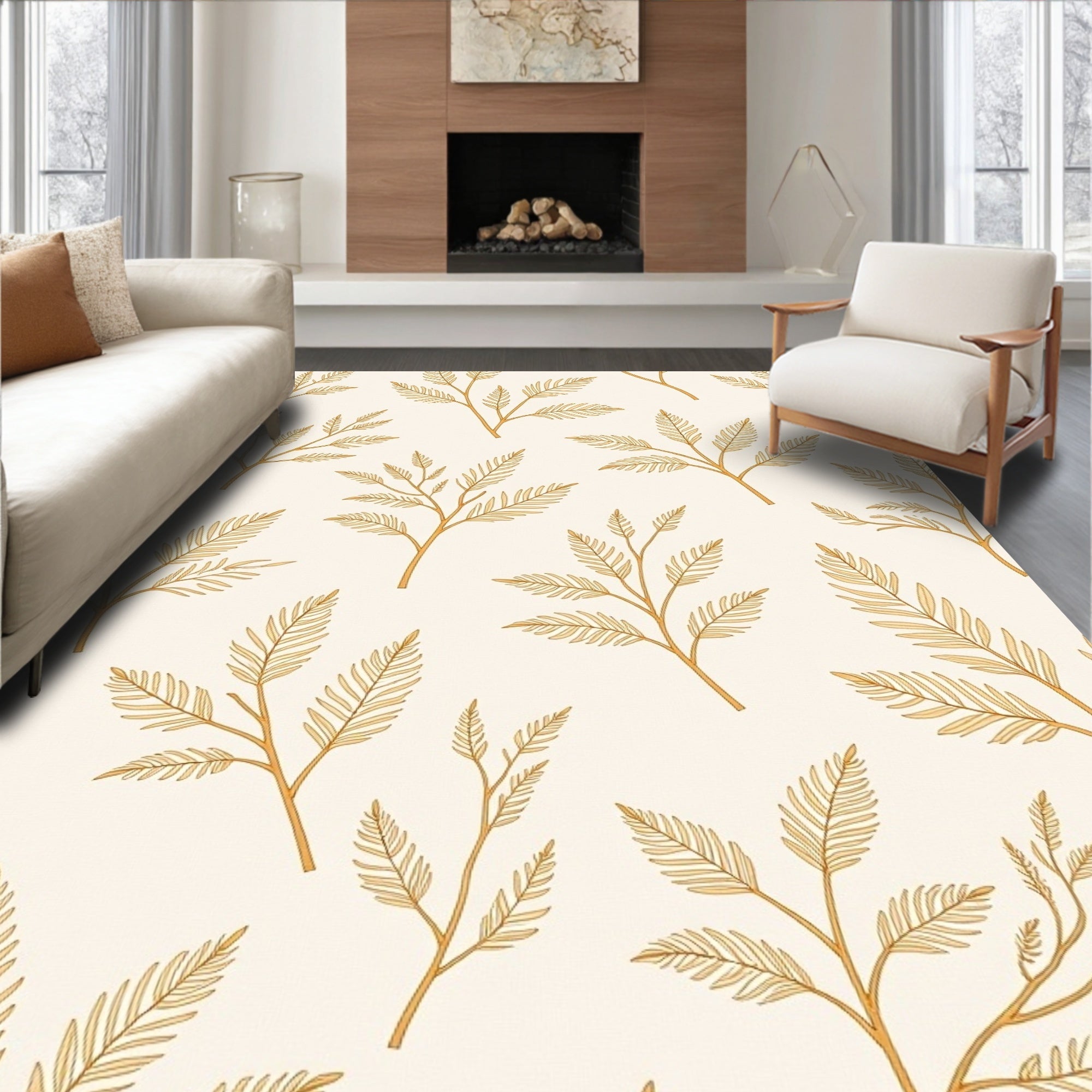 Golden Leaf Branch Pattern Design Rug