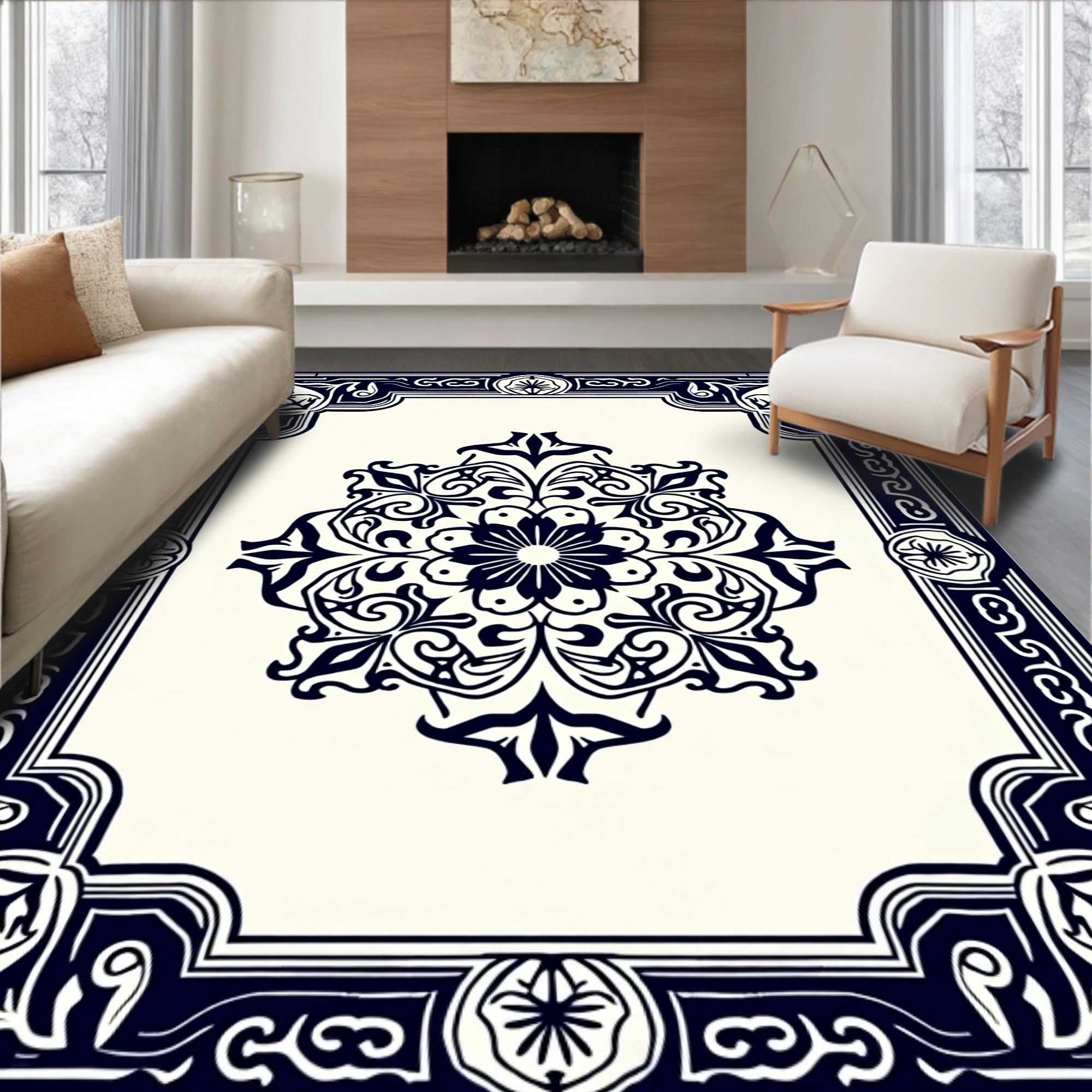 Classic Floral Medallion Border Design Rug