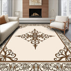 Ornate Scrollwork Brown Cream Pattern Rug