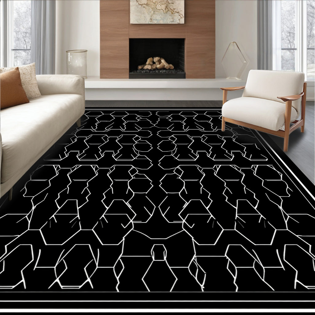 Black and White Geometric Hive Pattern Rug
