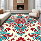 Red Teal Geometric Mandala Pattern Rug