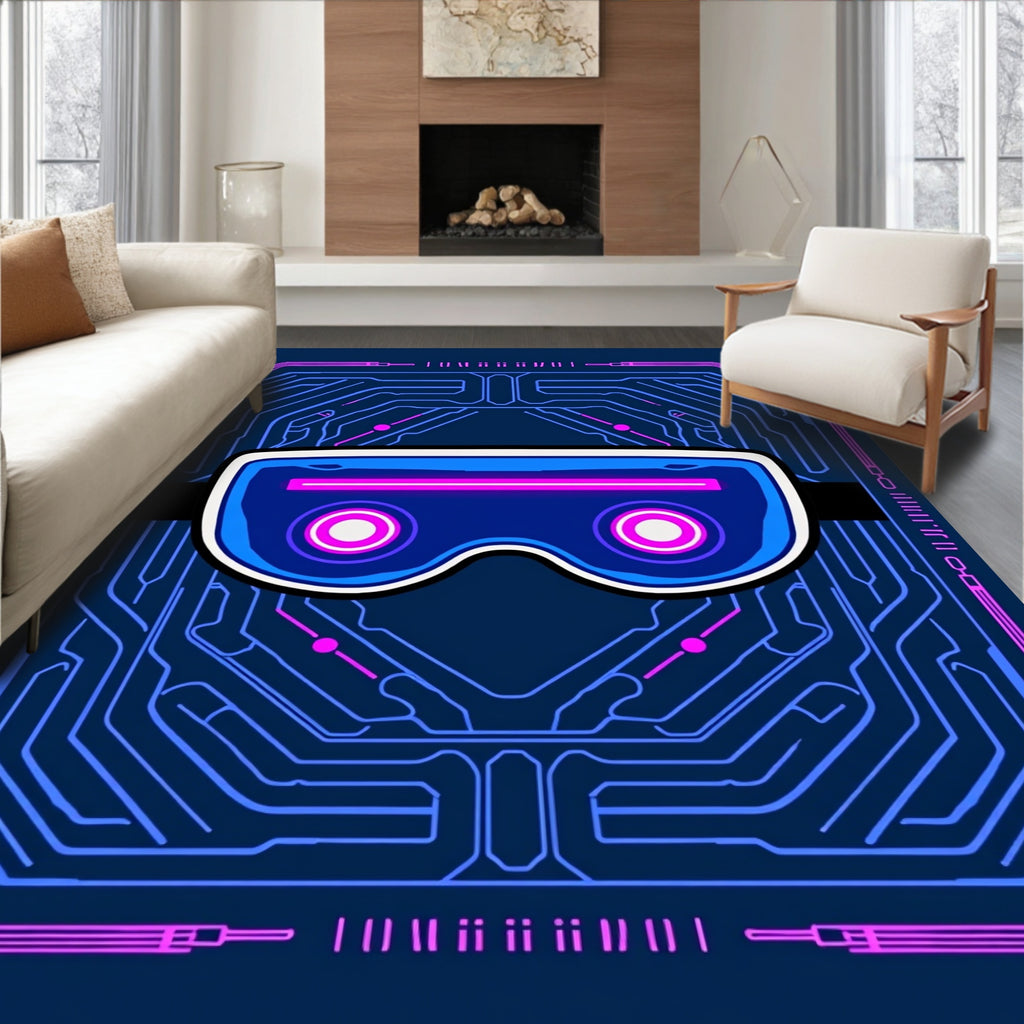 Futuristic VR Goggles Circuit Board Design Rug