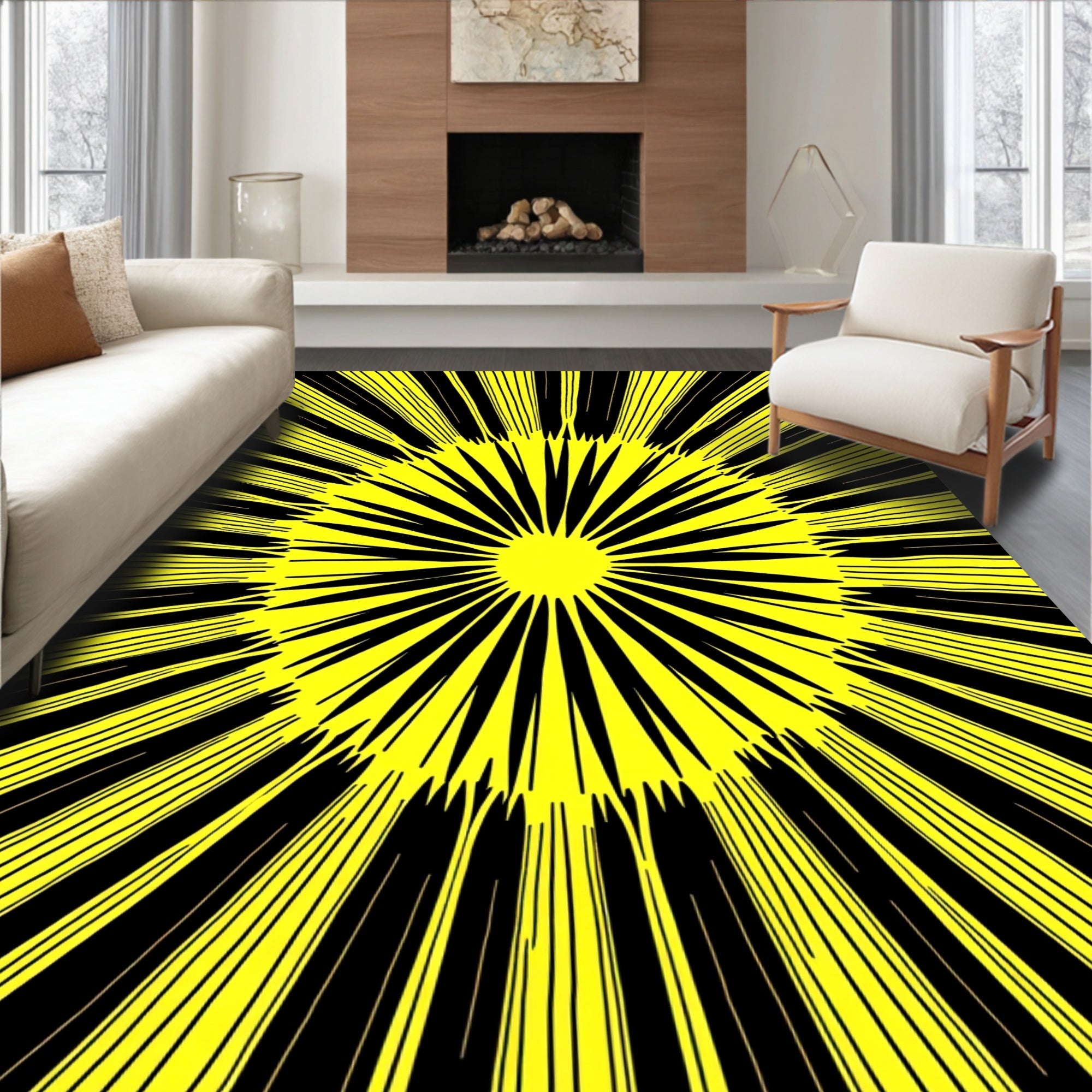 Bold Yellow Radial Design Rug