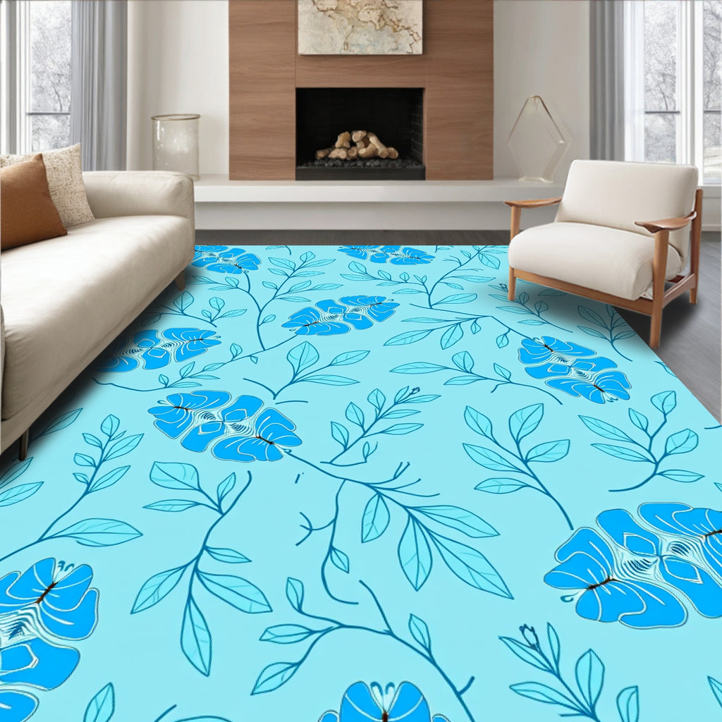 Blue Floral Vine Pattern Rug