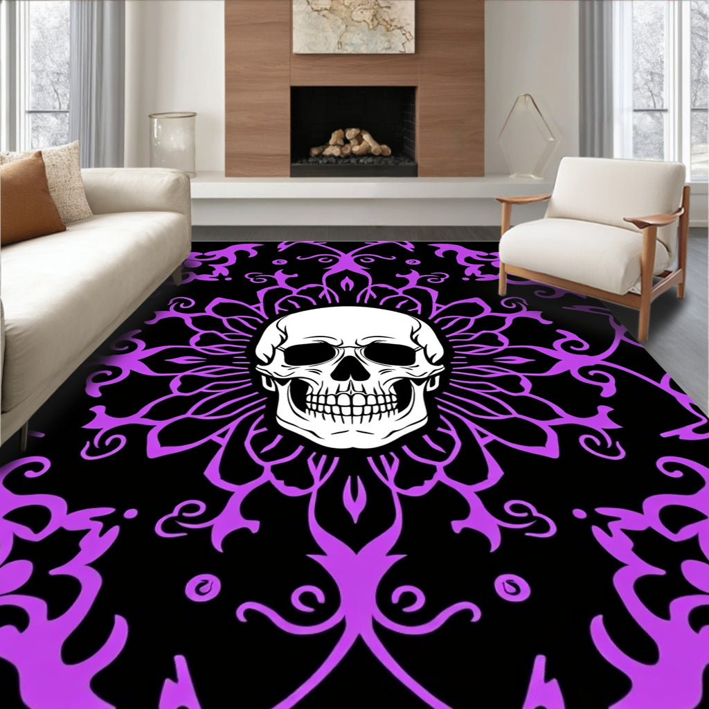 Purple Floral Skull Mandala Rug