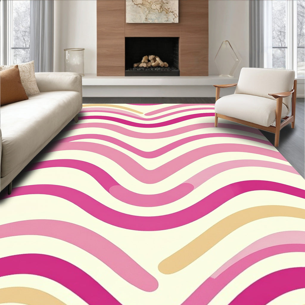 Joyful Pink Cream Wave Pattern Rug