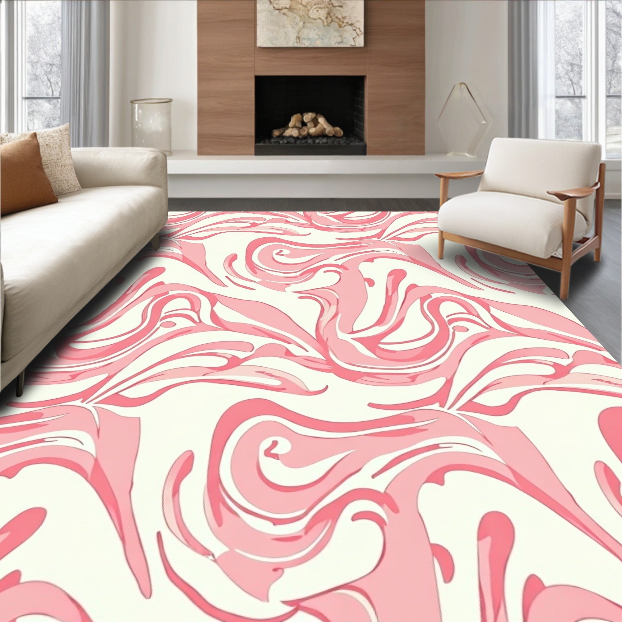 Abstract Pink Swirl Pattern Rug